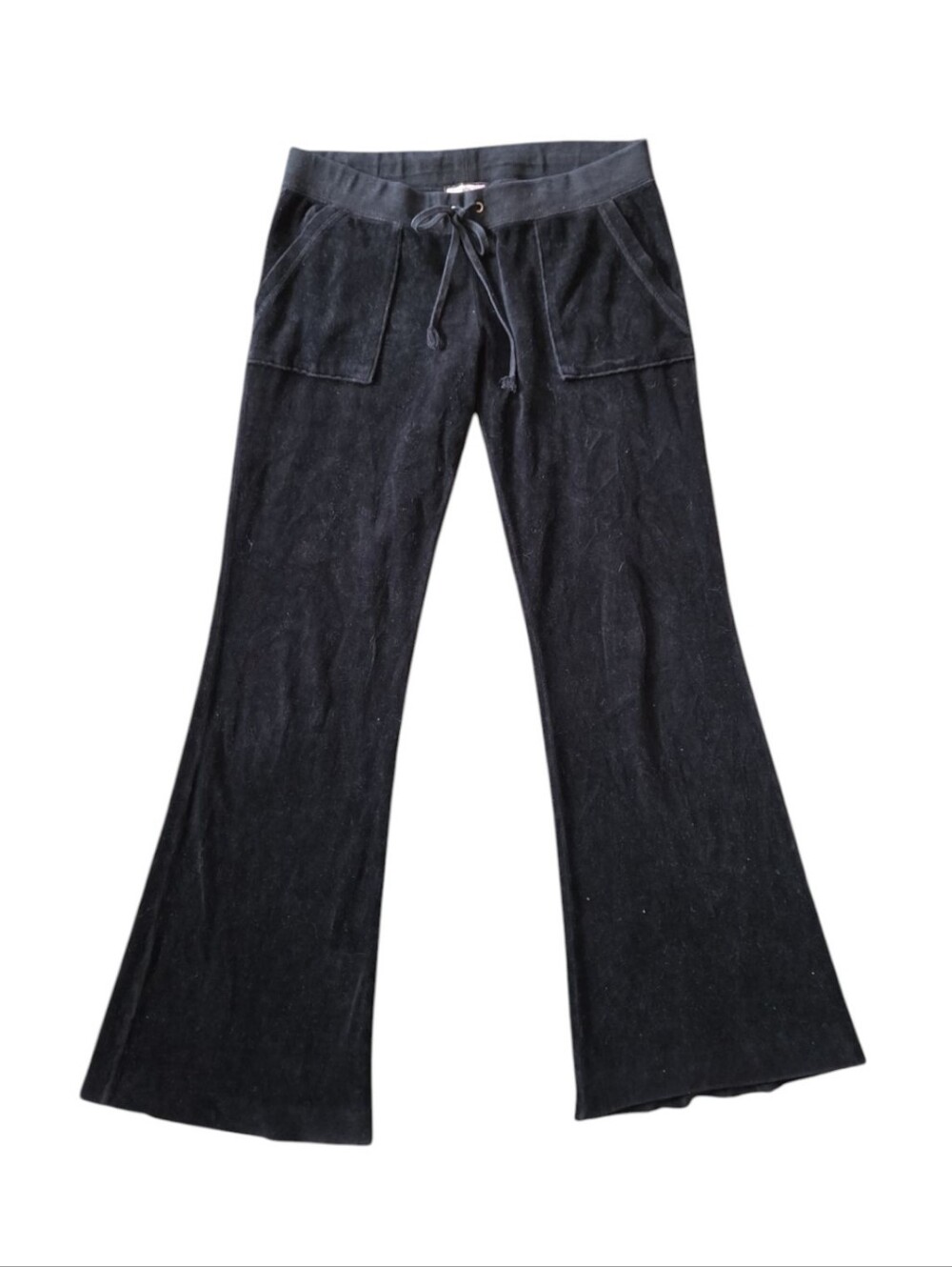 Vintage Y2K Juicy Couture Black Velour Low Waist Flared Track Pants 🍒